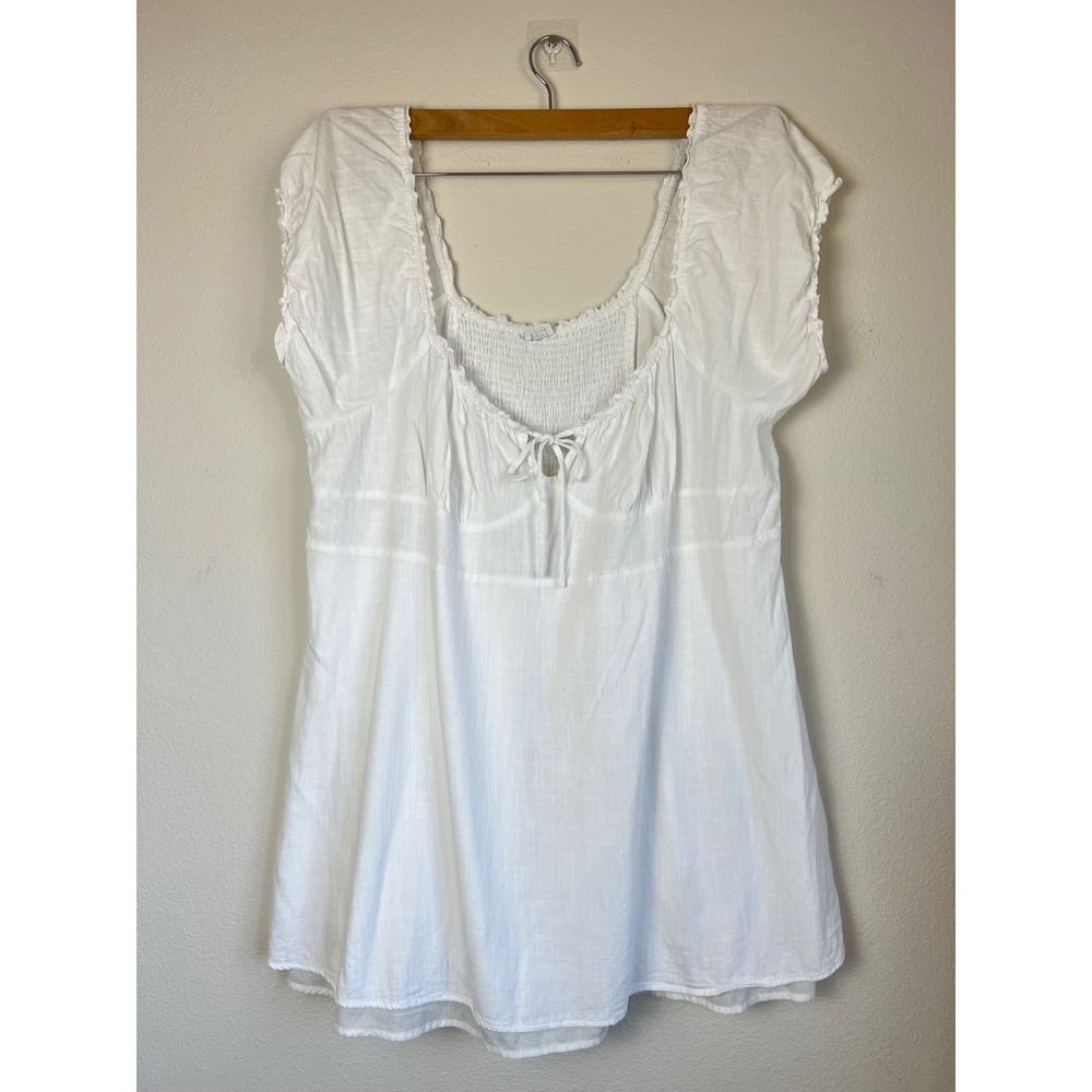 Cotton On White Babydoll Milkmaid Resort Beach Linen Blend Mini Dress US 20 Boho